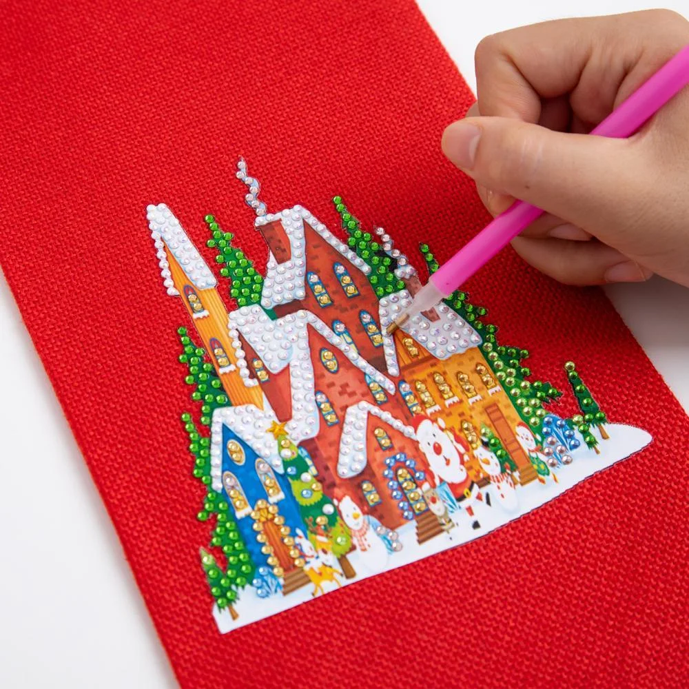 DIY Diamond Painting Xmas Wine Bottle Bag - House