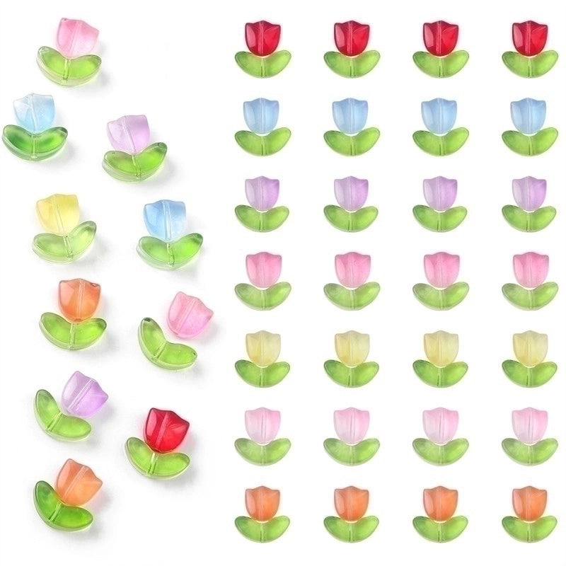 1 Set 14 * 7mm 9*5.5mm Glass Flower Beads