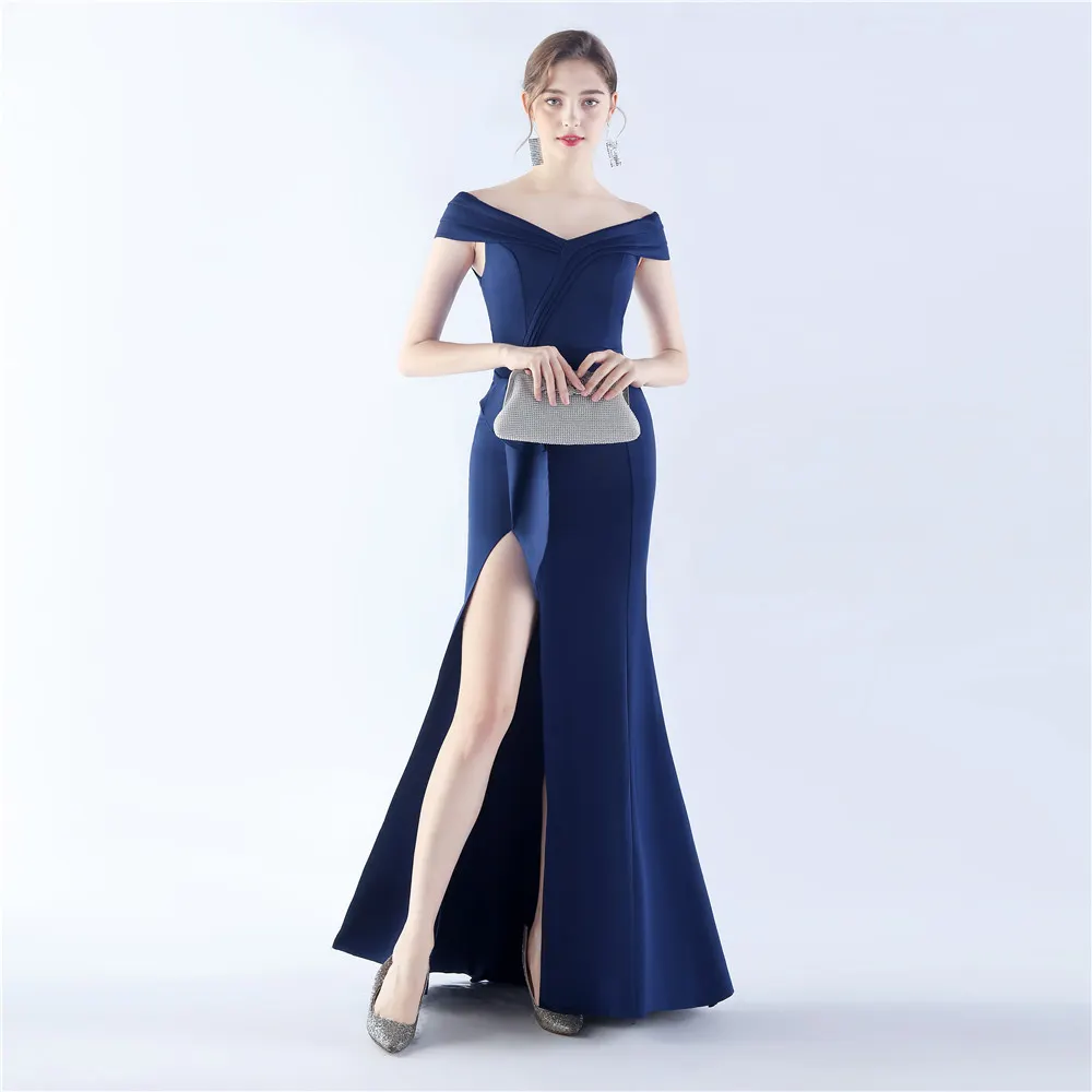 Classic Satin Off Shoulder Long Evening Dress - Elegant & Timeless - Ootddress