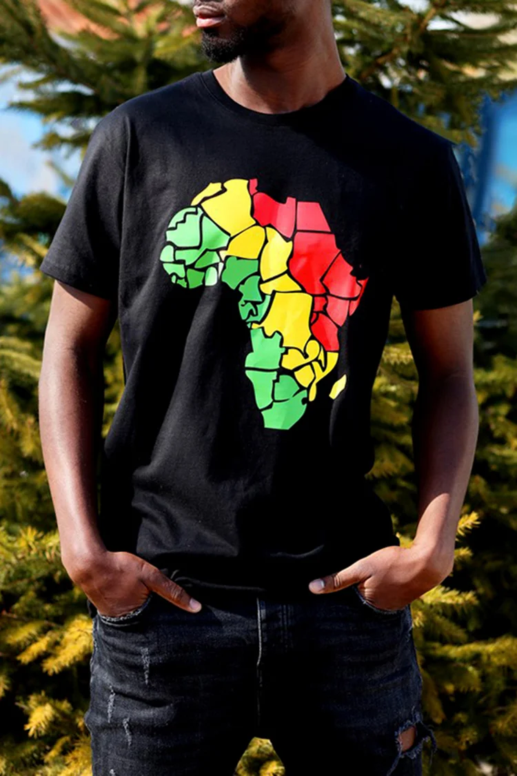 Men'S Black Pride Africa Map Casual T-Shirt