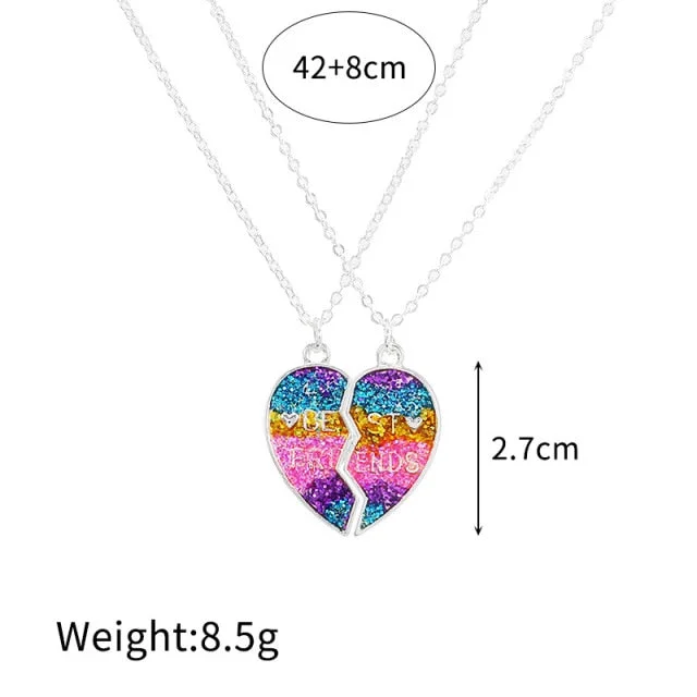 Unisex 2 Pcs BFF Necklace Womens Heart Pendant Best Friend Letter Necklace Fashion Couple Chain Necklace Men Friendship Jewelry