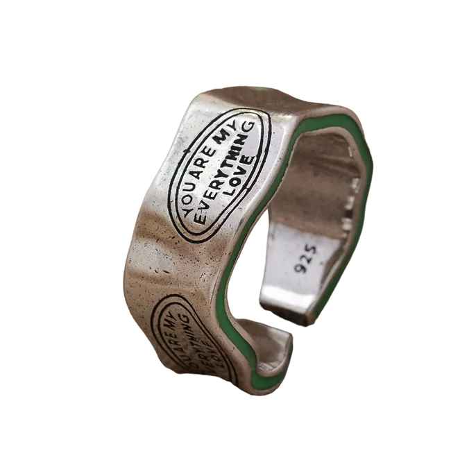 Green Stripe Letter Ring