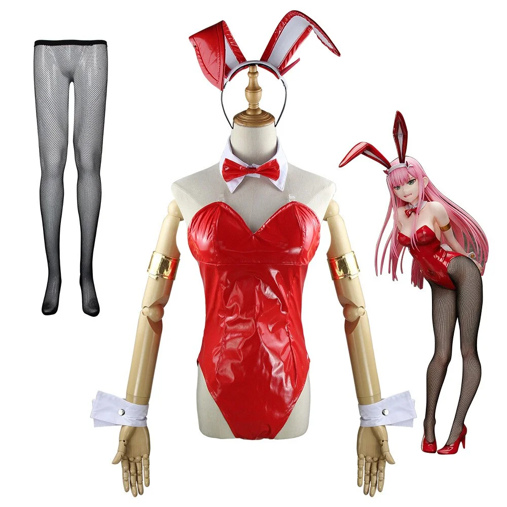 Red Bunny Suit Bunny Womens Halloween Costume-elleschic