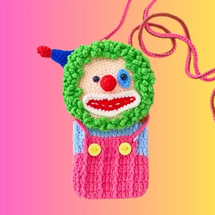 Lulusnow Handmade Pink Clown Crochet Phone Bag