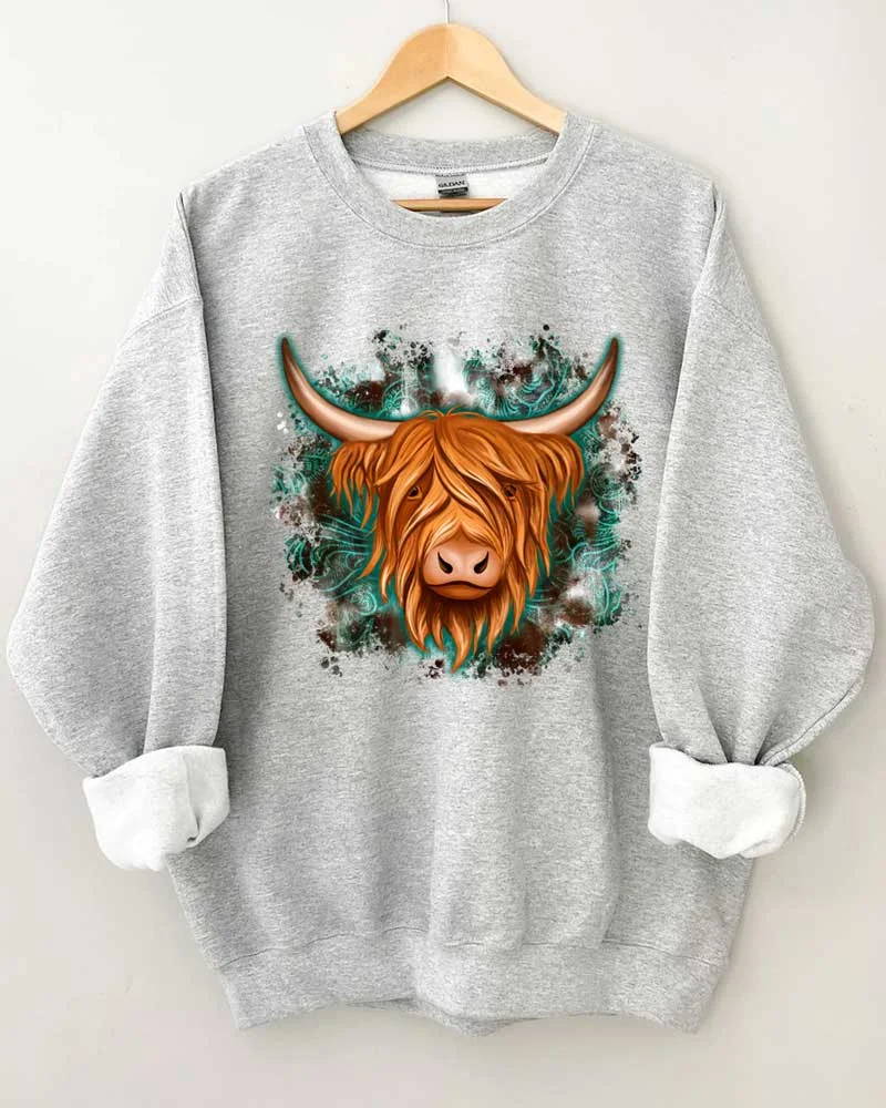 Highland Cow Face Crewneck Sweatshirt