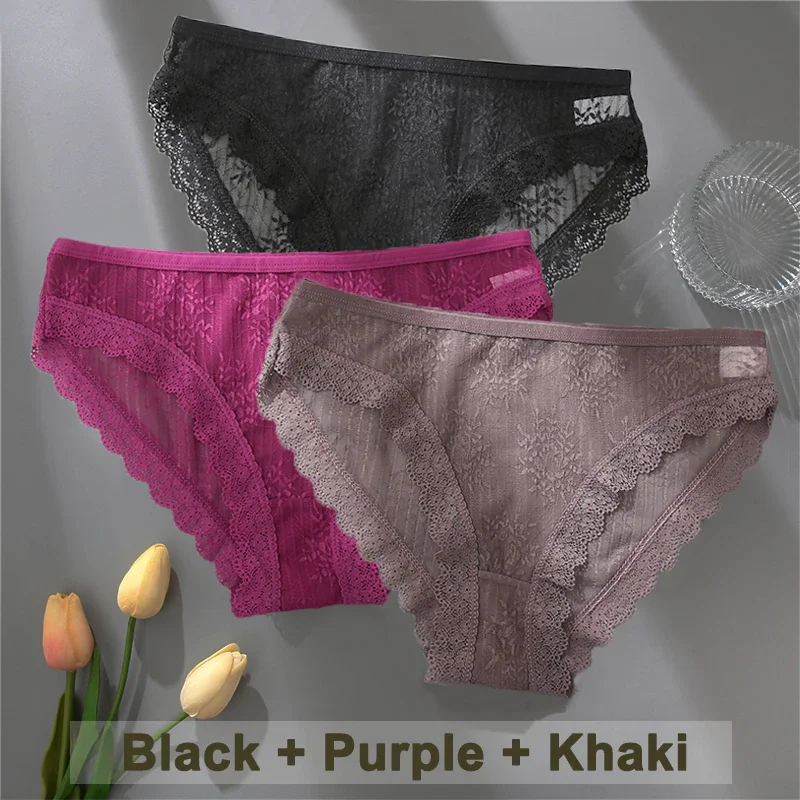 Billionm Women Sexy Lace Panties Solid Color Perspestive Underwear Briefs Low Waist Underpants Female Breathable Intimates Lingerie