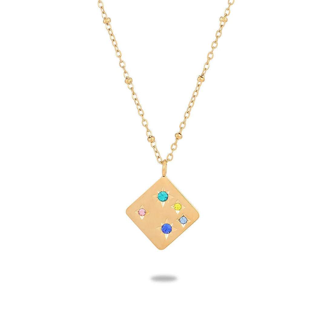 Star Quadrilateral Color Diamond Stainless Steel Necklace