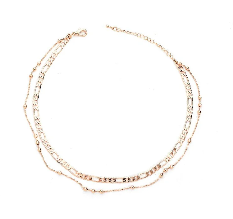 Women Fashion Double Layer Gold Chain Choker Necklace