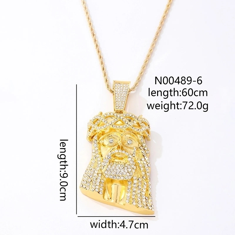 Hip-Hop Vintage Style Human 304 Stainless Steel Copper Plating Inlay Zircon K Gold Plated Rhodium Plated Men'S Pendant Necklace