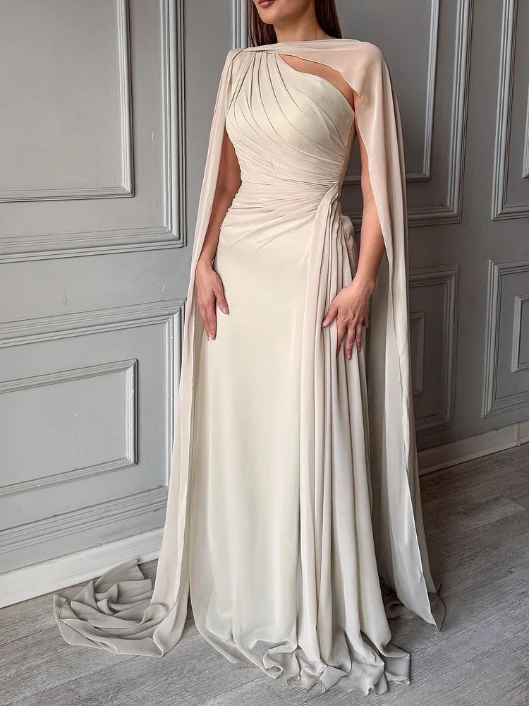 One - Shoulder Gown With Draped Cape