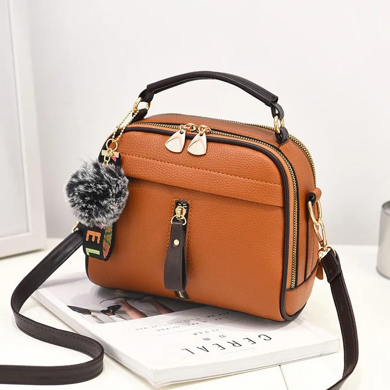 PU Leather Handbag For Women Girl Fashion Tassel Messenger Bags With Ball Bolsa Female Shoulder Bags Ladies Party Crossby Bag