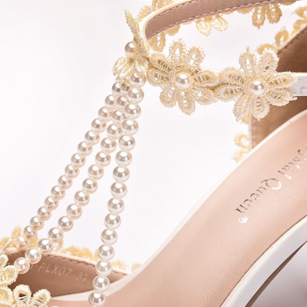 Comemore Crystal Queen Women Sandals Flowers Pearl Stilettos Bridal 9cm Evening Party High Heels Bridal Pumps Wedding Shoes 2021