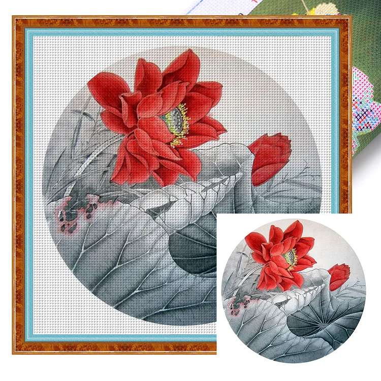 Red Lotus (40*40cm) 11CT Stamped Cross Stitch gbfke