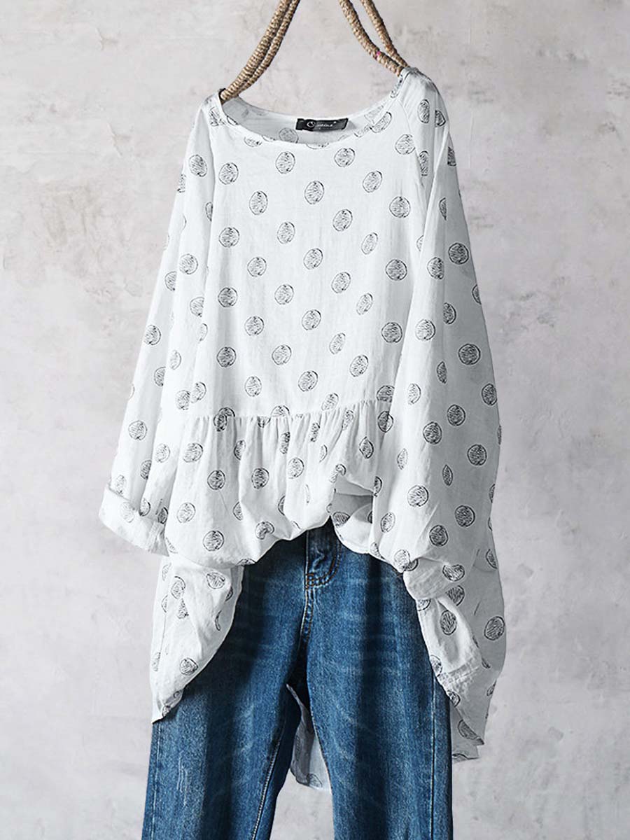 Women Blouses Elegant polka dot printed Half sleeve Women's shirt plus size tops autumn fashion casual cotton shirt