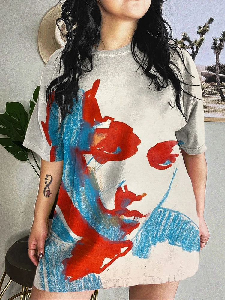 Women's Abstract Art Print Crew Neck Causl Shirt