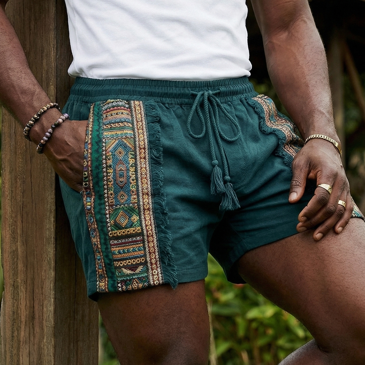 Cotton Boho Fringe Dress with Embroidered Pattern and Deep V-Neck for Women