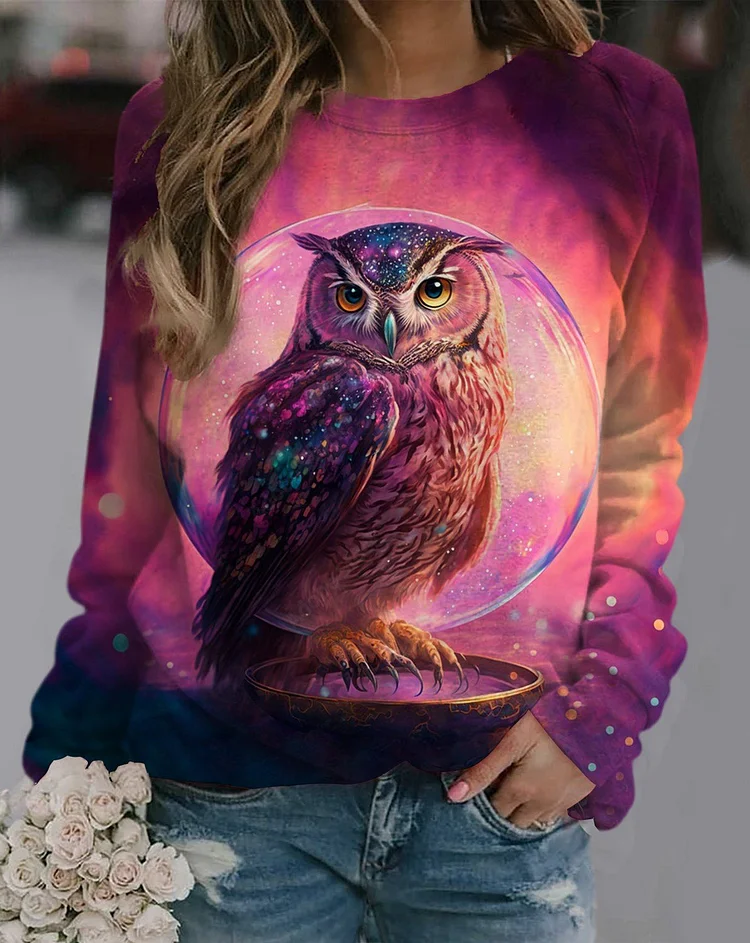 Women's Halloween Owl Print Casual Sweatshirt