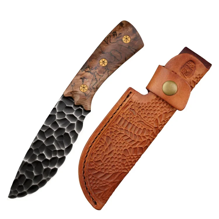 Dragon Crystal 3.62-INCH D2 Steel Handmade Knife Brown Sedimentary Wood