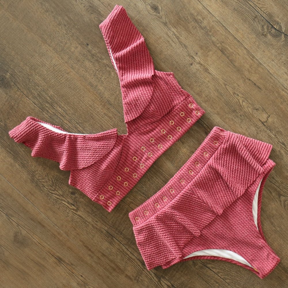 2020 New High Waist Bikini Swimwear Women Swimsuit Push Up Bikinis Women Bathing Suit Biquini Ruffle Bikini Summer Beach Wear