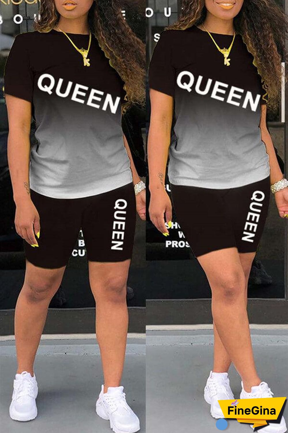 Fashion Gradual Change Letter Print Two Pieces