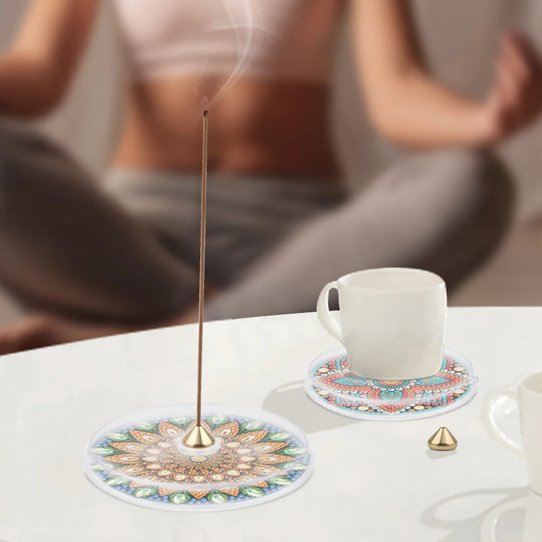 4pcs DIY Diamond Painting Incense Tray Incense Burner Stick Holder (Mandala)