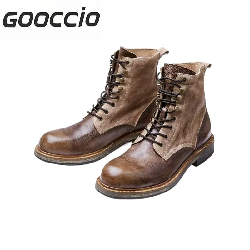British-Style Cowhide Martin Boots For Men GOOCCIO   