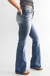 Stone Wash Frayed Mid Waist Flare Jeans