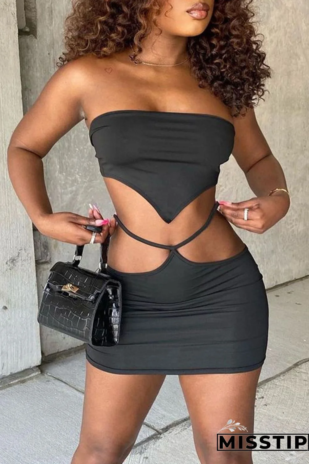 Red Sexy Solid Bandage Hollowed Out Patchwork Strapless Sleeveless Two Pieces