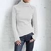 New Products Ladies Casual High Neck Zipper Long Sleeve Sweater Finger Set Top Women