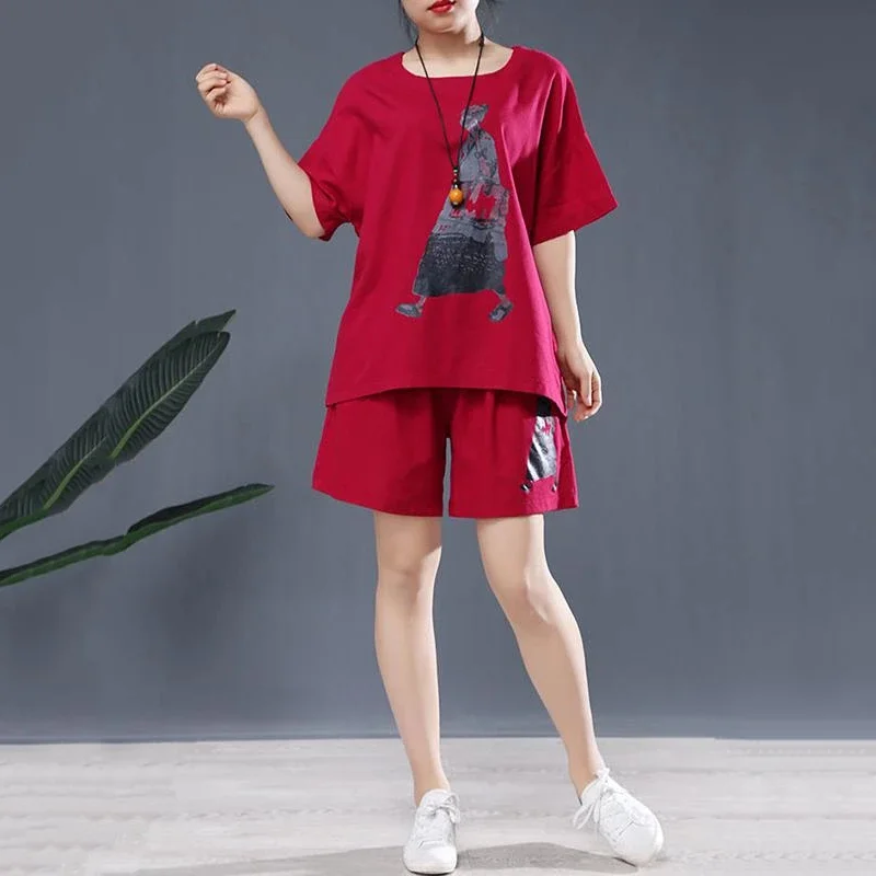 Women's short-sleeved T-shirt loose casual two-piece set