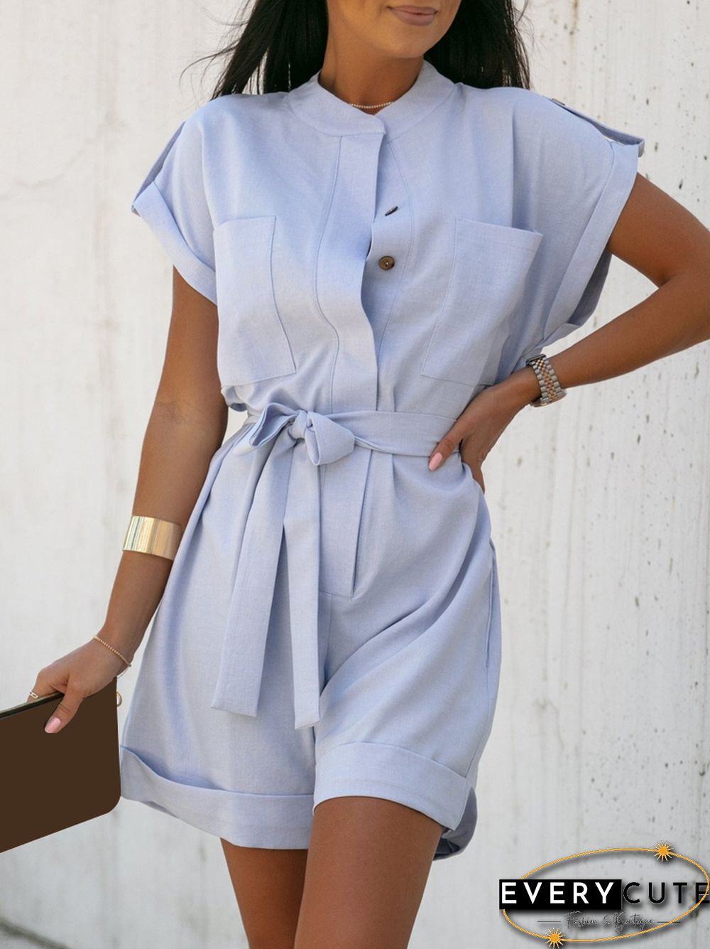 Women Cotton Linen Solid Pockets Playsuits New Single-Breasted Commuter Ladies Rompers Casual One-Piece Summer Shorts Jumpsuits