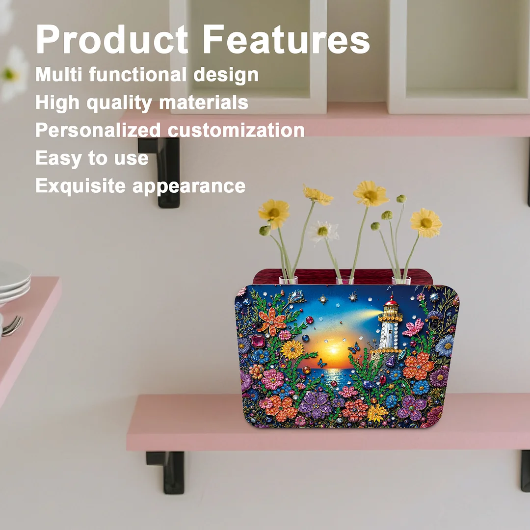 Lighthouse DIY Flower Vase Wooden Double Sided Desktop Diamond Art Kit Decor