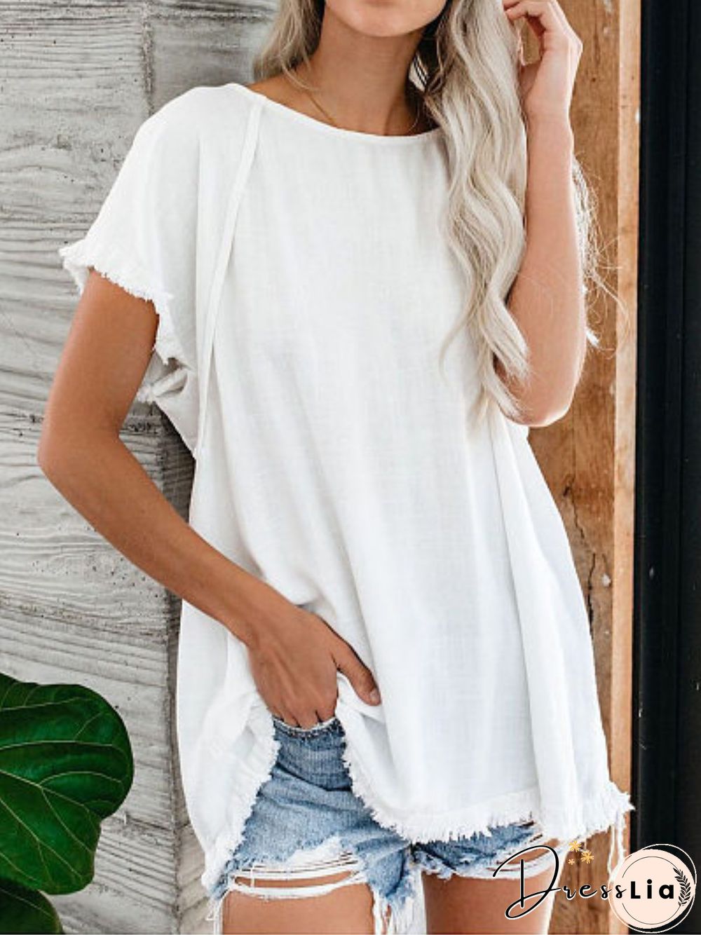 Cotton Solid Short Sleeve Shirts & Tops