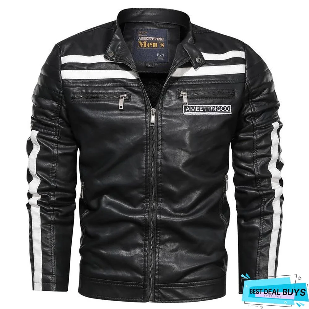 Men's Leather Jacket Fashion with Fleece Thicken Motorcycle Jacket Men Slim Style Quality Leather Jacket