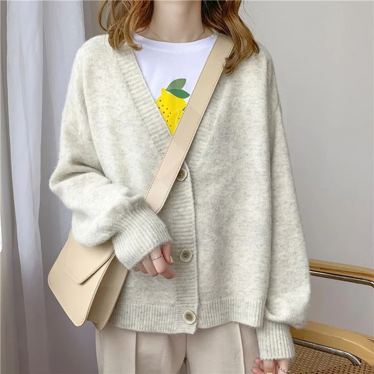 H.SA 2021 Women Sweater Cardigan Winter Solid Cashmere Top Casual Cardigans Chic Korean Fashion Winter Knit Jacket sueters mujer