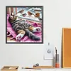 Chat et oiseau - perceuse ronde peinture diamant - 40*40cm