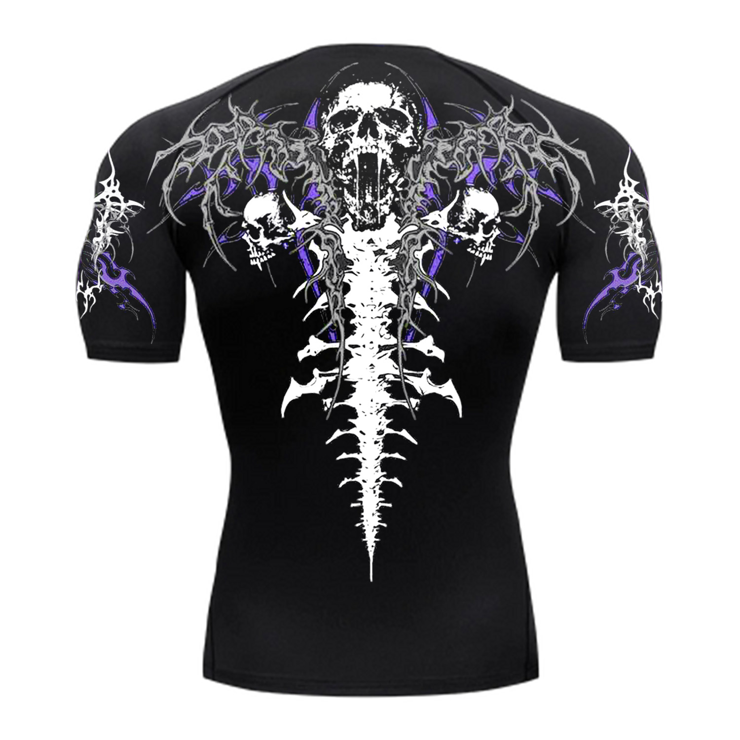 Purple Flame Skull Spine Compression Shirt