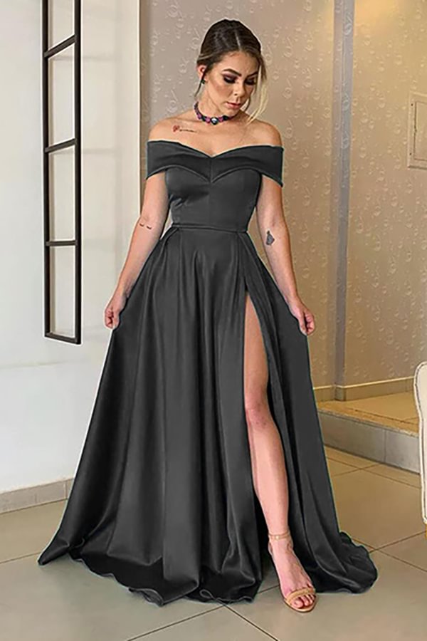  Schulterfreies lang Abendkleid mit Schlitz YJ029 Lunass