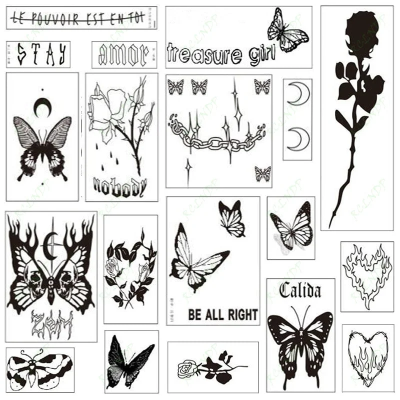 Tattoo Sticker set English sentence brave breathin kiss here Tatoo Temporary Flash Tatto Fake Cool stuff for Men Women 56 Pcs