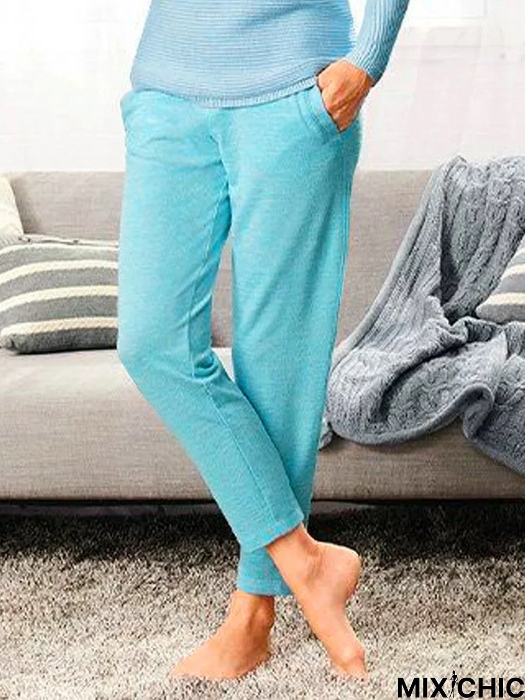 Plain Sports Autumn Polyester Micro-Elasticity Turnip pants Long Thicken H-Line Sweatpants for Women