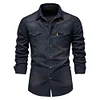 Gioiacombo&trade;   Camicia in denim da uomo con tasche a maniche lunghe