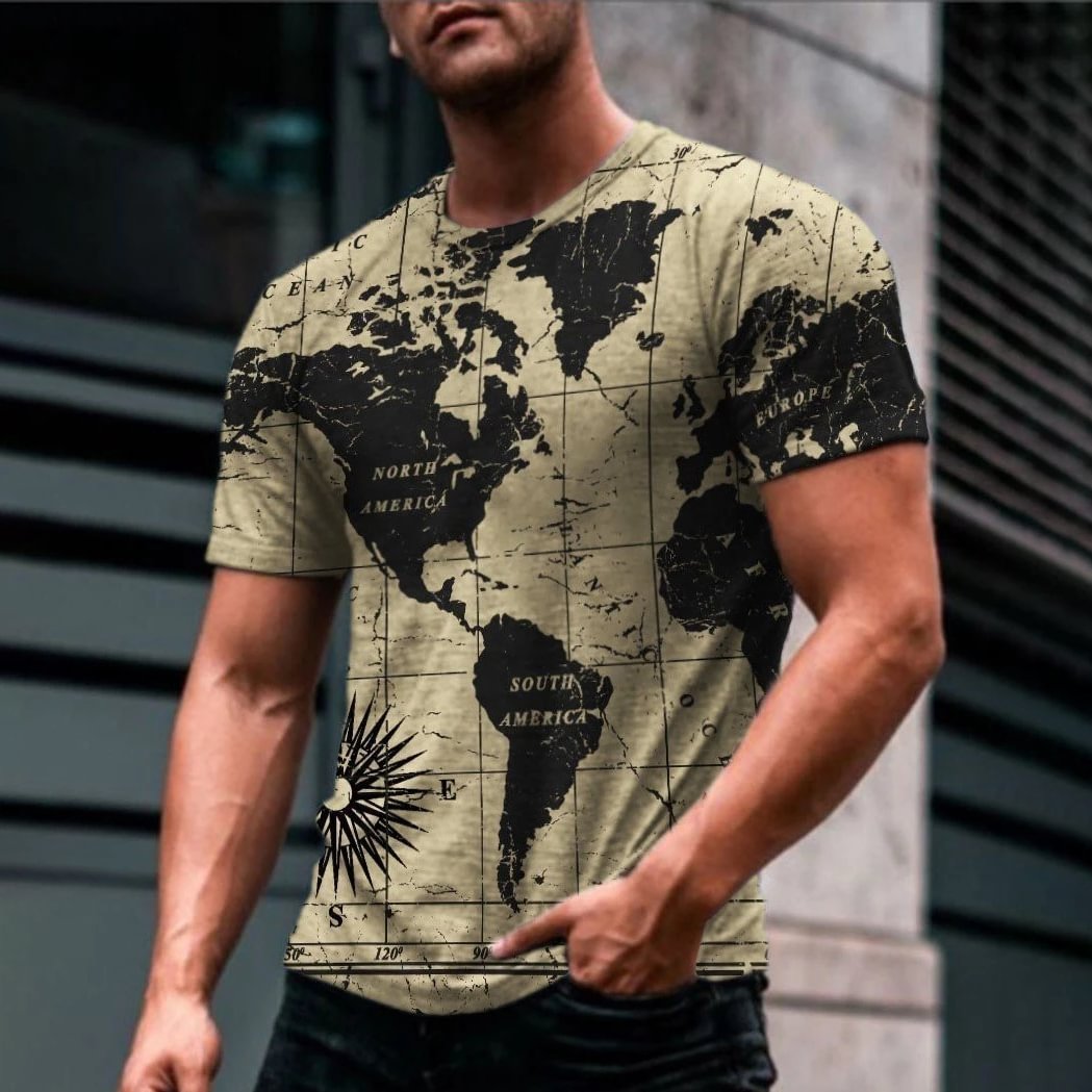 Mens Fashion Map Print T-shirt / [viawink] /