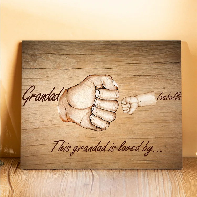 2 Names-Personalized Grandad Family Fist Bump Frame Wooden Ornament Custom Text Plaque Home Decoration for Grandfather