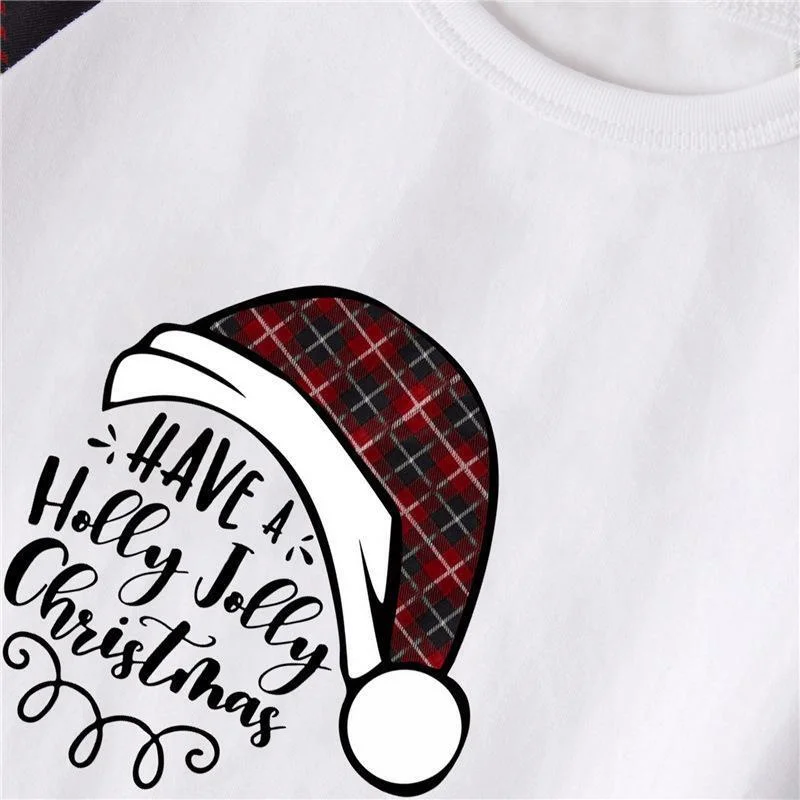 Christmas Hat Top and Plaid Pants Family Matching Pajamas Set