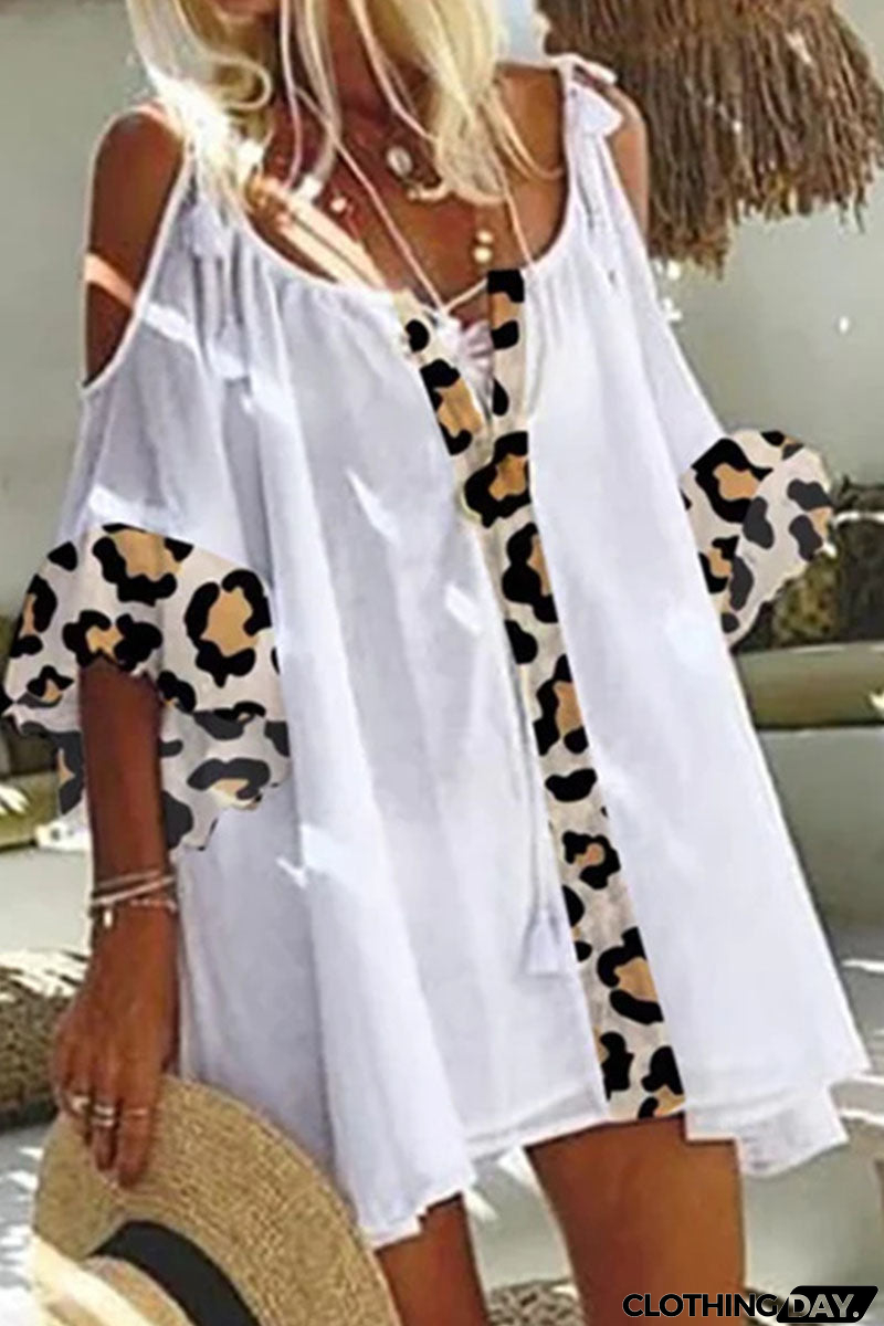 Fashion  Simplicity Leopard Split Joint V Neck T-Shirts