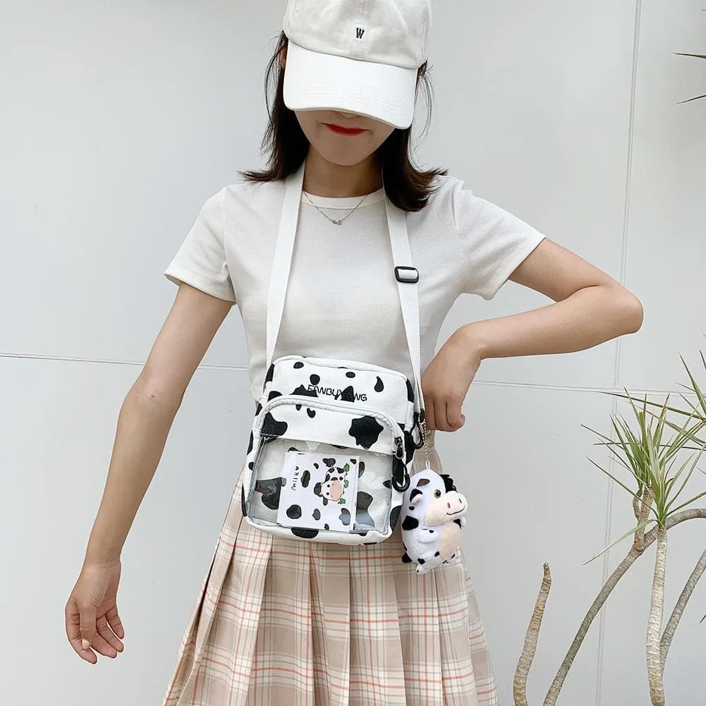 Multi-functional Cow Milk Pattern Canvas Crossbody Bag SP15801