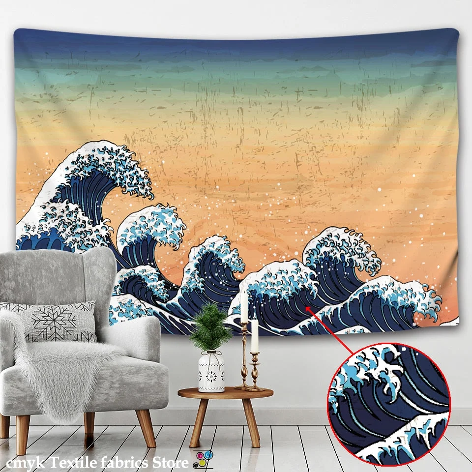 hippie decor Tapestry Wall Hanging Great Wave Kanagawa Wall Tapestry with Art Nature Home Decorations for Living Room Bedroom