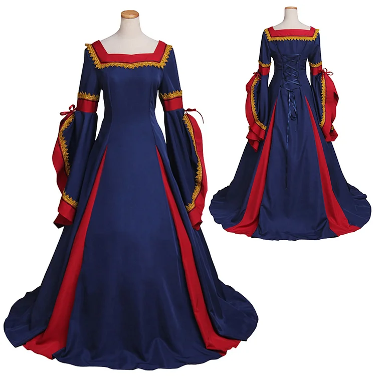 ✨In Stock✨Womens Guinevere Navy Blue-Bordeaux Victorian Dress Costume