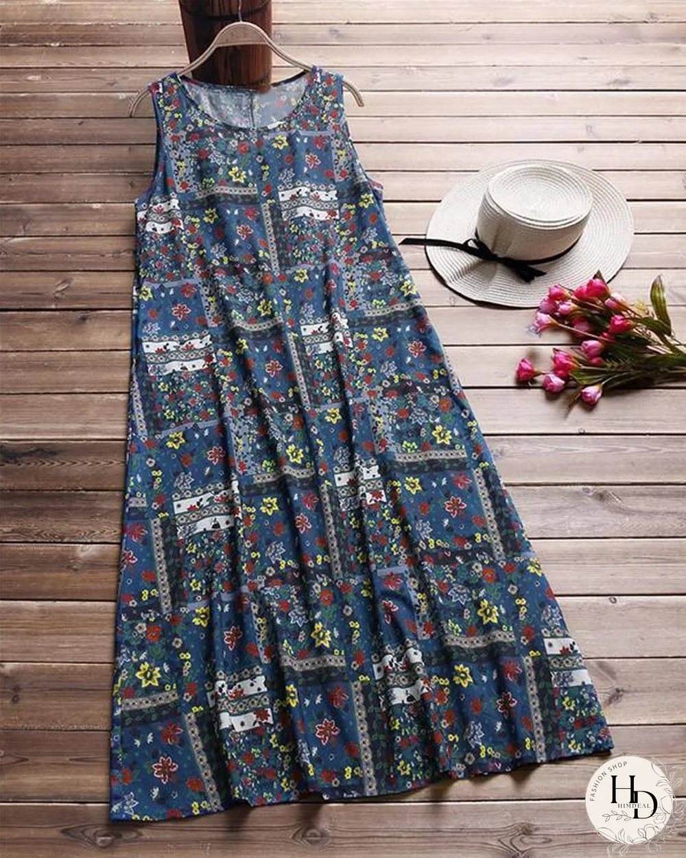 Bohemian Print Sleeveless Summer Plus Size Maxi Dress