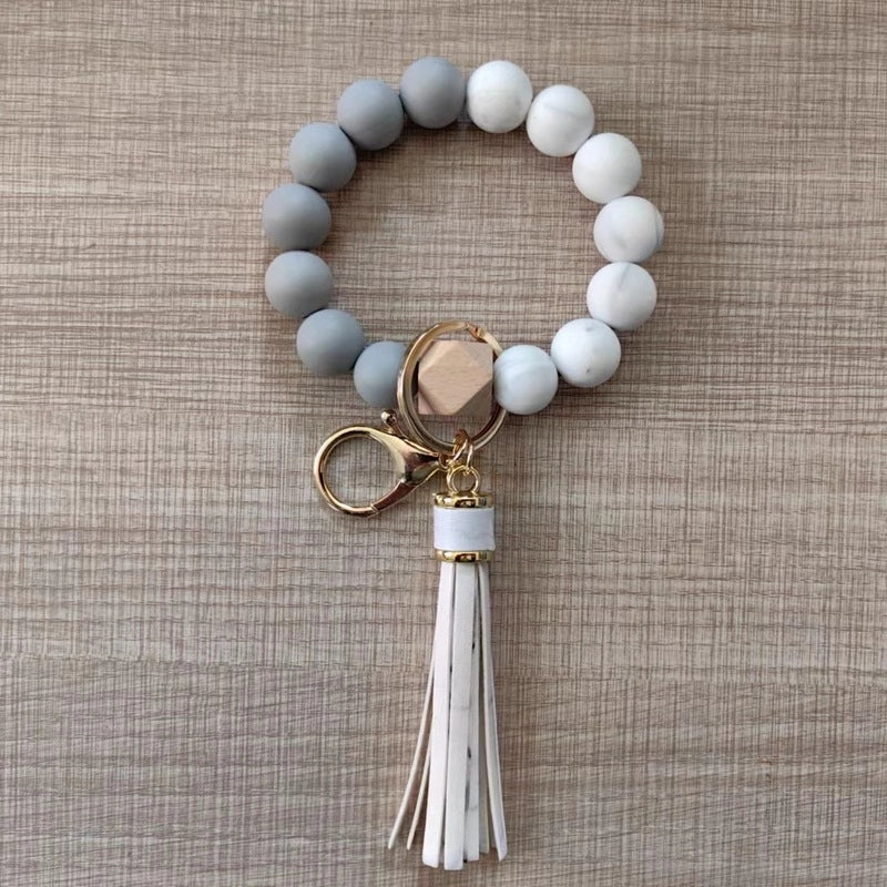 Classic Style Geometric Round Alloy Wood Silica Gel Bag Pendant Bracelets Keychain